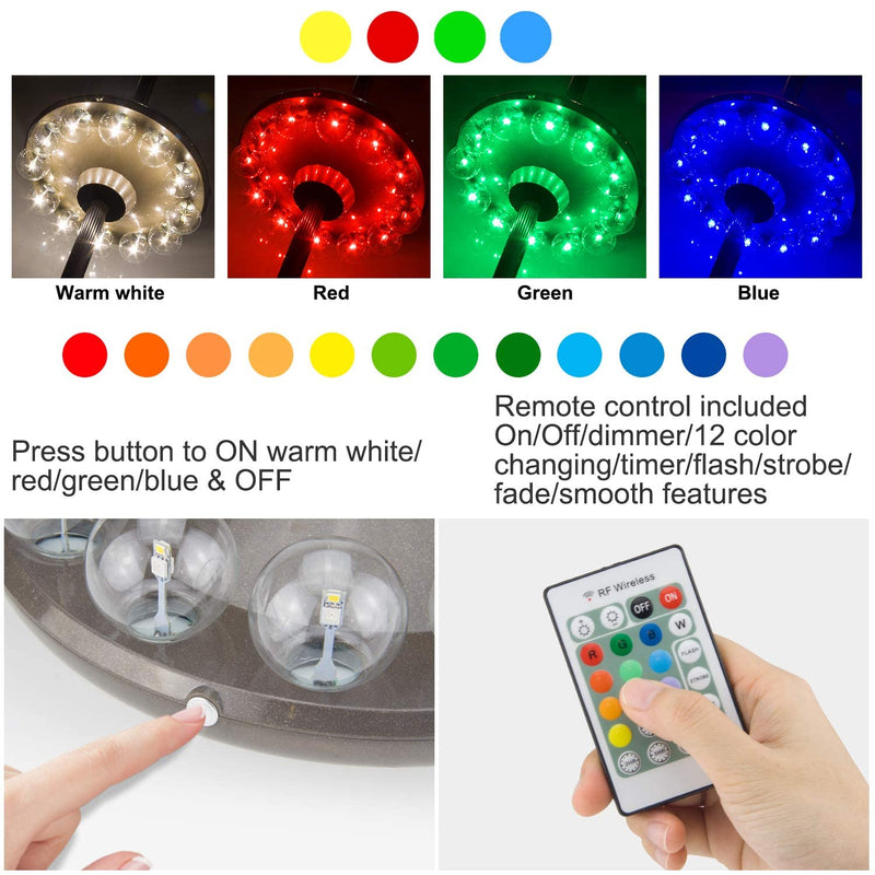BIGMONAT Battery Operated Hanging Lights Outdoor Patio Umbrella Light RF Remote Control,12 Colors Changing Pole Light for Umbrella,Wireless Under Umbrella Lights Brightness Dimmable and Timer Bronze-clear Bulb