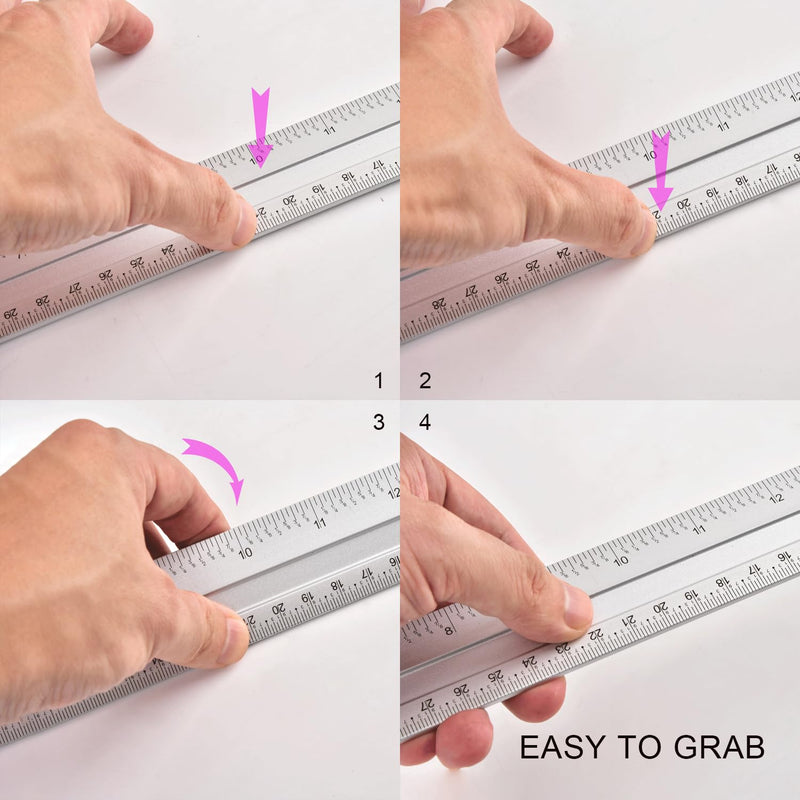 Easy to Read 18 Inch Aluminum Ruler 3-Pack, Dual Sided Imperial Metric Scale with Anti-Slip Strip & Hang Hole for Woodworking,Drafting,Drawing,Measuring,Engineering.