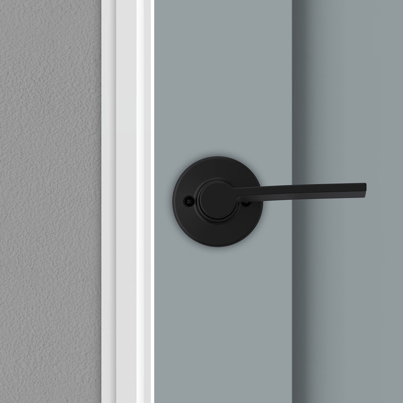Kwikset Ladera Dummy Door Handle, Single Sided Lever for Closets, French Double Doors, and Pantry, Matte Black Non-Turning Right Handed Interior Push/Pull Lever