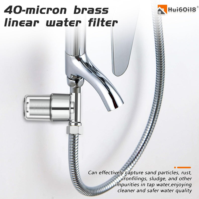 Reusable Inline Sediment Water Filter - 40 Micron Solid Brass Pre-Filter for Washing Machine, RV, Shower & Garden Hose - Explosion-Proof Clear Housing with 1/2" NPT & 3/4" GHT Adapters