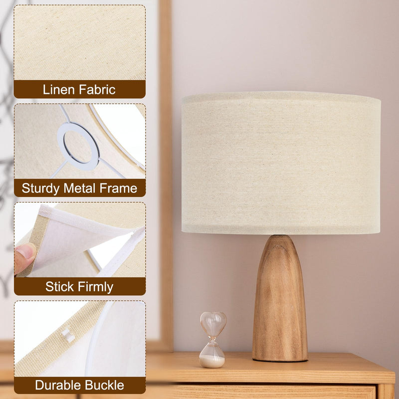 PATIKIL Drum Lamp Shades for Table Lamps 12"x12"x8" Linen Lampshade Easy Assembly Lamp Shade with E27 to E26/E14 Adapters for Floor Lamps Bedside Lamps Pendant Lights, Cream (1.65" Spider) 1