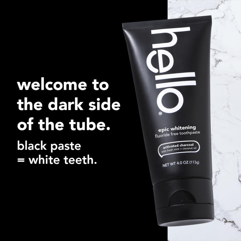 hello Activated Charcoal Epic Whitening Fluoride Free Toothpaste, Fresh Mint + Coconut Oil, Vegan & SLS Free 4 Ounce (Pack of 1)