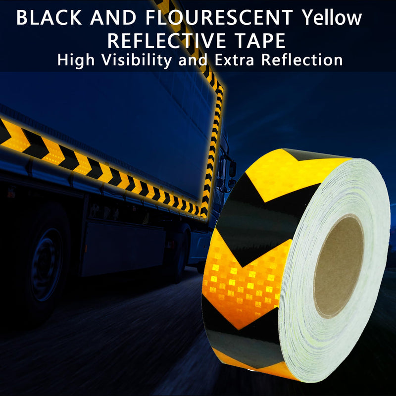 SWRT 2 Inch X 30 FT Reflective Tape Outdoor Waterproof Black & Yellow Reflective Tape Heavy Duty Strong Adhesive Hazard Caution Safety Warning Tape Reflector Conspicuity Tape for Trailer 2IN x 30FT