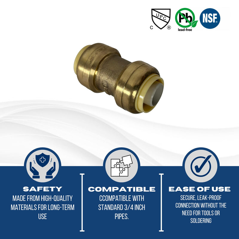 10 Pack XFITTING 3/4" Push Fit Coupling, 3/4" Push to Connect Coupling