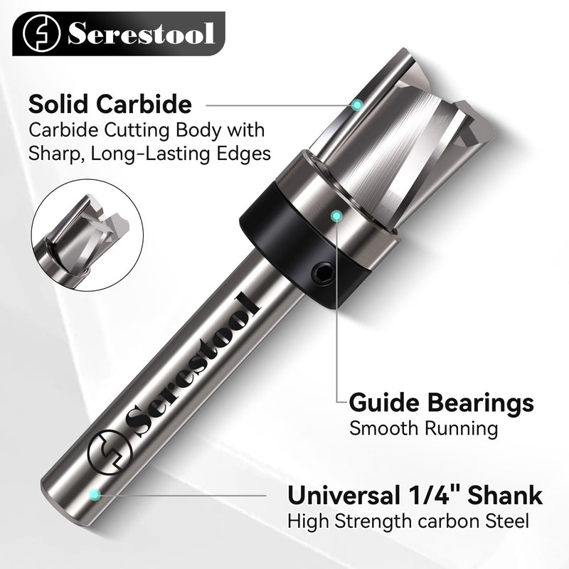 Top Bearing Flush Trim Router Bit 1/4 Shank, 1/2" Cutting Diameter, 1/2" Cutting Length, 3 Flutes Down Cut, Carbide Spiral Pattern Template Bit for Wood Trimming 1/4"x1/2"x1/2"