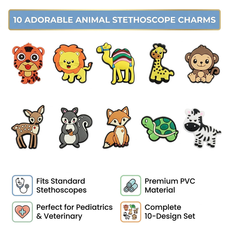 10Pcs Cute Animal Stethoscope Charms, Plastic Decor Stethoscope Accessories for Pediatric Doctor,Veterinarians,Nurses, Doctors,Technicians, Surgeons