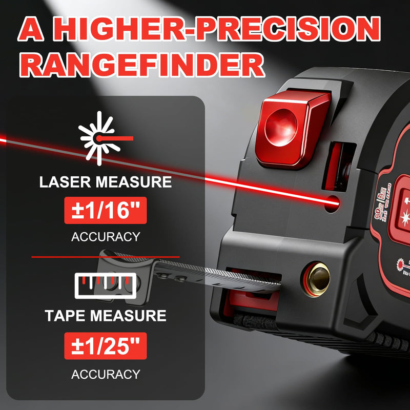 3-in-1 Laser Tape Measure - 196ft Max Laser Distance Meter & 16ft AutoLock Measuring Tape, ±1/16" Professional Precision, Type-C Rechargeable, Magnetic Hook, 6 Mode for Construction
