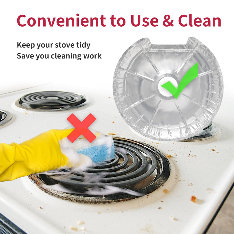 50PC COZZIVITA Round Electric Stove Burner Covers - Stove Top Covers for Electric Stove Thicker Aluminum Foil Burner Liners - Disposable Stove Top Protector (25 * 6 Inch and 25 * 8 Inch) Electric Burner Cover (50Pack)
