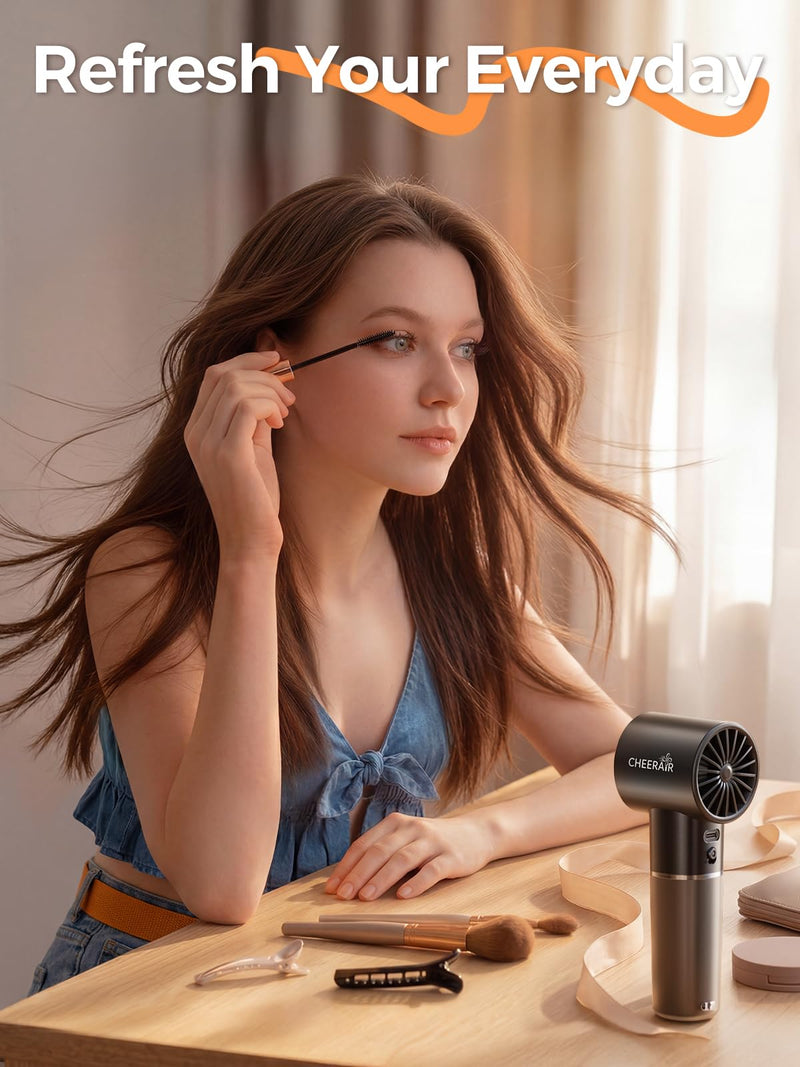 Handheld Portable Fan, 6-Speed Powerful Mini Personal Fan, Rechargeable 5000mAh Battery with Up to 15 Hours Runtime, Pocket Turbo Fan with Smart LED Display, Ideal for Travel, Camping, Makeup Black