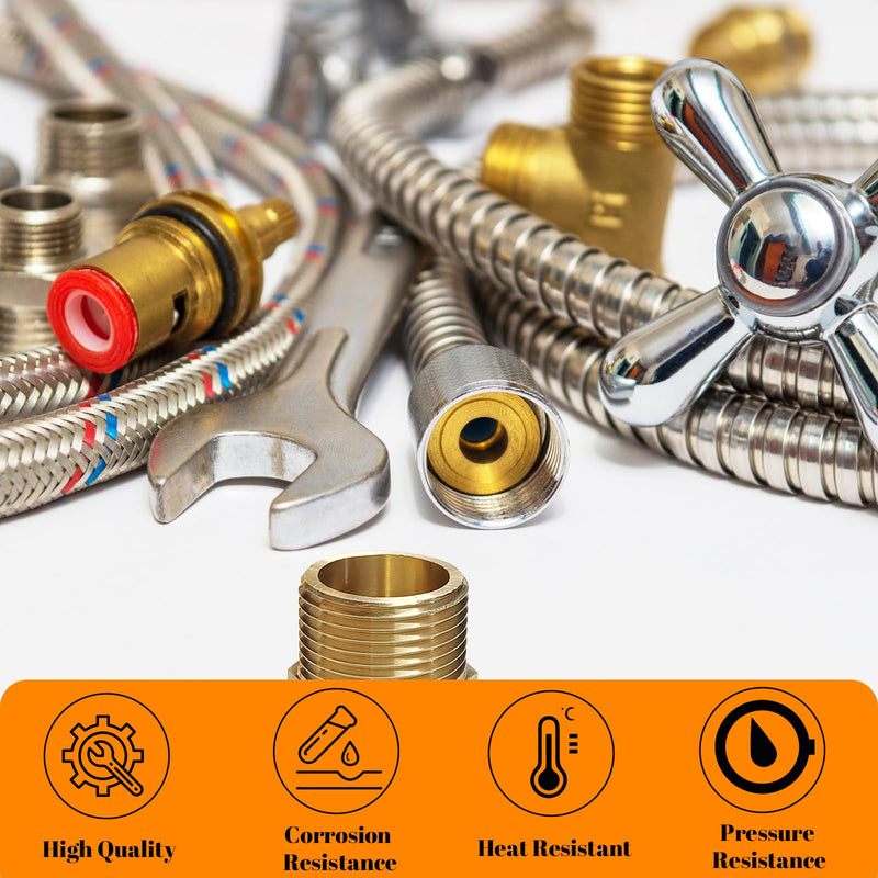 2 Pcs Brass Bushing 3/8" Male to 1/4" Female, 3/8" to 1/4" NPT Adapter Hex Brass Reducing Pipe Adapter Fitting Pipe Hose Tube Adapter Convert NPT 3/8" male to 1/4" female