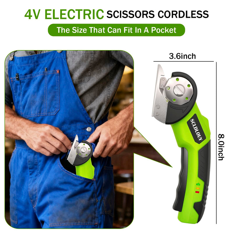 High-Speed Cardboard Cutter, Cordless Rechargeable Electric Scissors with Safety Lock and LED Light, Rotating Blade for Cardboard Fabric Carpet (green) Green