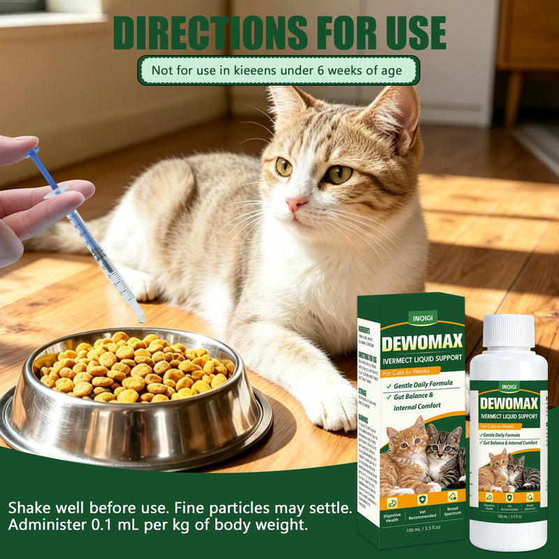 lvermect for Cats, Cat Liquid Gut Balance Support, Internal Cleanse Formula for Digestive Comfort, Easy-to-Administer Drops, Mix with Food or Water, Daily Natural Wellness Support - 100 mL