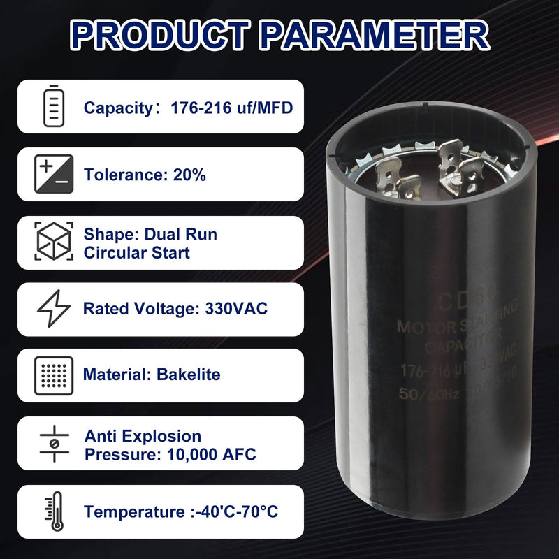 CPT00320 176-216 MFD 330 Volt Capacitor Replaces Trane Capacitor. Specific fit for American Standard Units, Heat Pump and HVAC Units