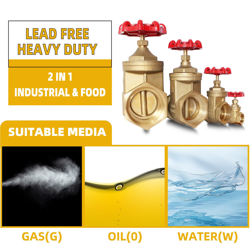 1-1/4" NPT Brass Gate Valve, Heavy Duty Female x Female Thread Manual Rotary Sluice Valve with Wheel Handle for Water, Oil, Gas, Industrial Plumbing, and HVAC Systems (1-1/4", DN32) 1-1/4"-NPT