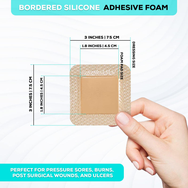 MedVanceTM Silicone - Bordered Silicone Adhesive Foam Dressing, Size 3"x3", (1.8"x1.8" pad), Box of 10 dressings 10 Count