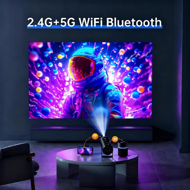 Smart Projector, Mini Projector 4K with WiFi and Bluetooth, Portable Projector with WiFi 6 & 5G, 180° Rotation, Auto Keystone, 35"-130" Display, Home Theater Video Projector