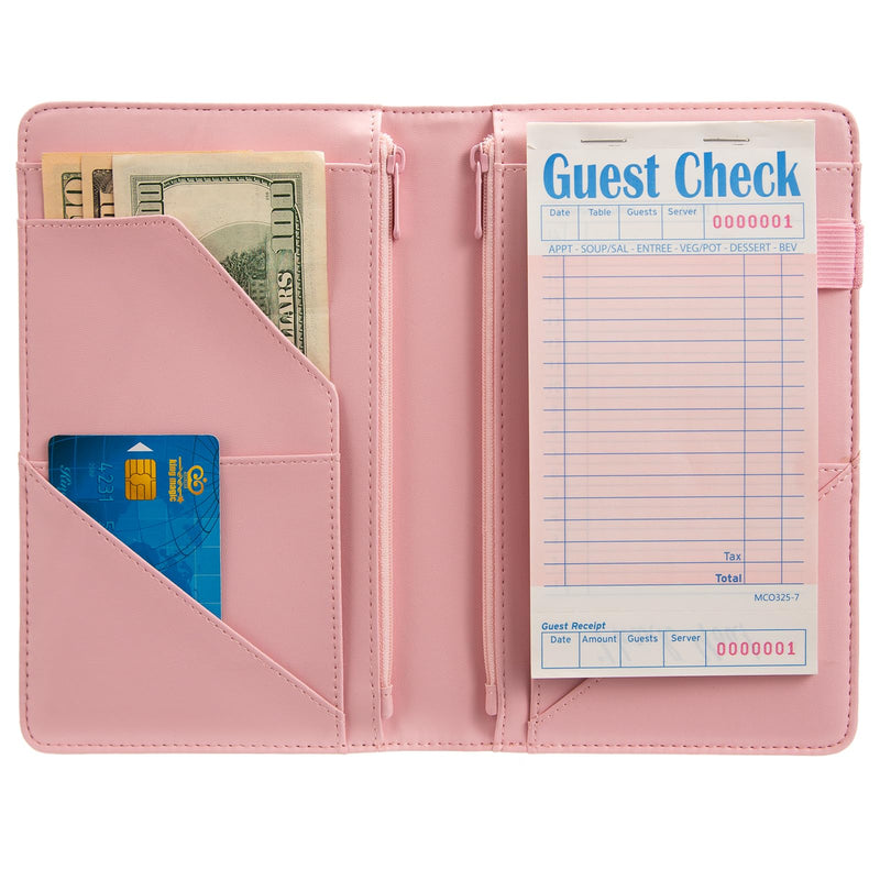 Pink Server Book, Server Books for Waitress, Waitress Book with 2 Zipper Pocket, Cute Server Book, Server Note Pads Waitress Book with Money Pocket Fit Server Apron (Pink Mushroom) Pink Mushroom