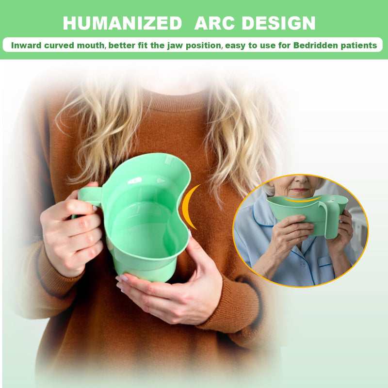Green Emesis Basin with Handle - Kidney Shape Spit Cup Bed Mouthwash Cup - Elderly Toothbrushing Basin, Portable Mouth Wash Basin for Elderly Bedridden Patients, 880cc