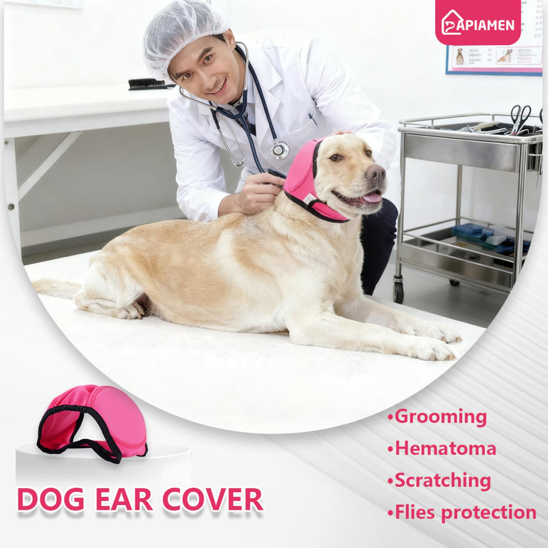 Dog Ear Covers,Dog Ear Muffs Noise Protection,No Flap Ear Wrap for Dogs Hematoma Recovery,Adjustable Calming Hoodie Shower Cap for Grooming,Bathing,Swimming & Anxiety Relief(Fuchsia,L) A-Fuchsia L