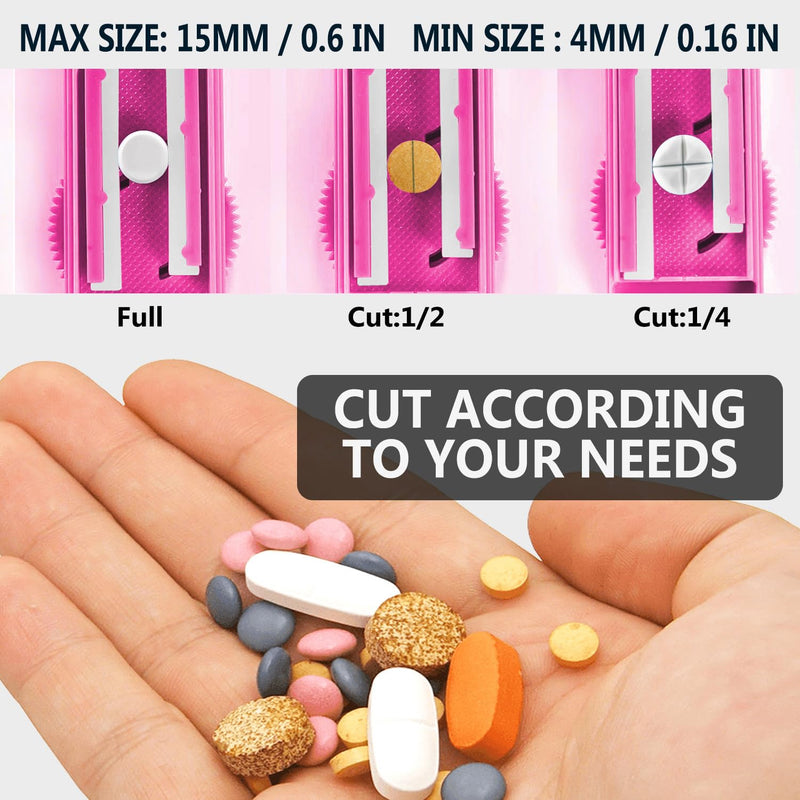 Pill Cutter Splitter for Small and Tiny Pills, Precision Cutting for Tablets - Accurately Cuts Multiple Pills at Once. Sharp Blade with Safety Guard (Pink) Pink