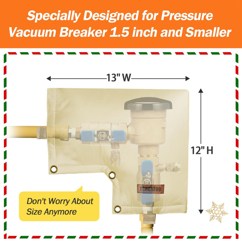 Backflow Preventer Cover Insulated Pouch (5°F) - Pressure Vacuum Breaker Cover - Winter Water Well Pump Covers Sprinkler Valve Cover Insulated - Protects from Severe Snow and Intense Sun 13"W x 12"H Beige