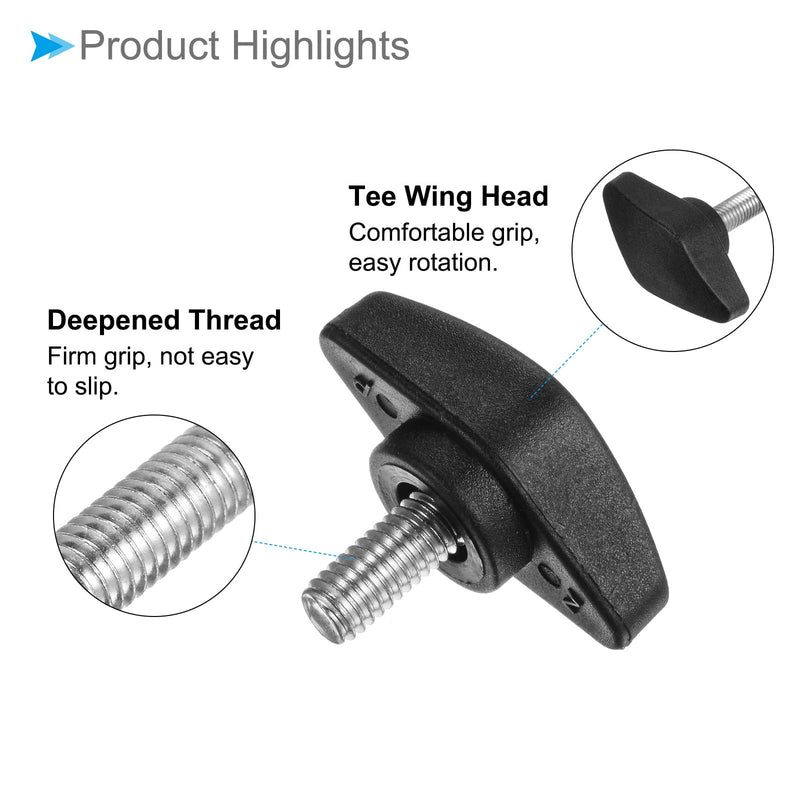 Tee Wing Knobs Thumb Screw, M6 x 12mm Male Thread, Plastic T Thumb Clamping Screw Threaded Stud Hand Knobs Grip, (Applications: for Machinery Lathes), 10-Pieces