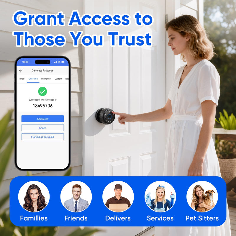 Smart Door Knob Fingerprint Door Lock with Keypad, Keyless Entry Deadbolt for Front Door, Smart Auto Lock Deadbolt with Phone/Watch App Control, Biometric Fingerprint Gate Knob with 6 Ways to Unlock Smart Door Knob