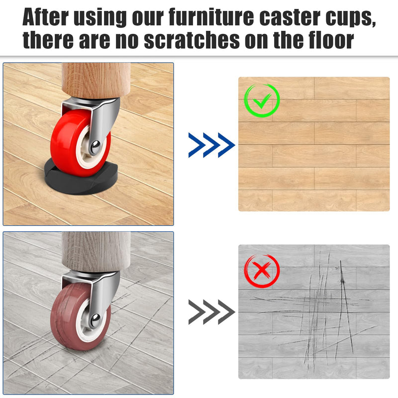 Furniture Stopper, 4 Pack 3"x3" Wheel Stoppers Bed Stoppers Furniture Caster Cups - Premium Solid Rubber Caster Cups Fits to All Floors & Wheels of Sofas, Beds, Chairs, Prevents Scratches