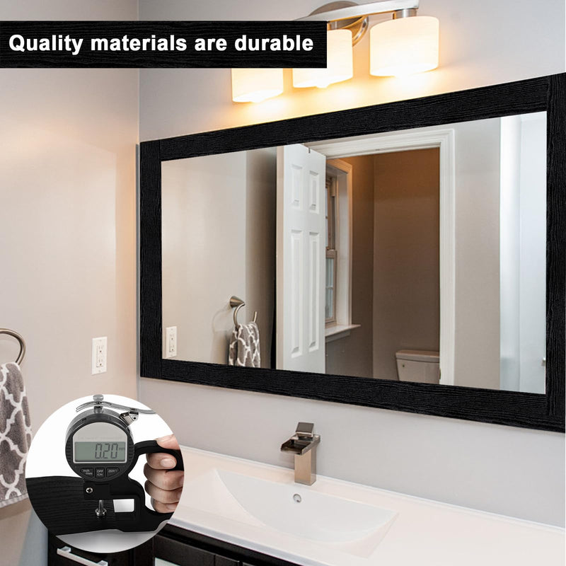 10M Black Wood Grain Mirror Frame Border Peel and Stick Wallpaper, Removable PVC Waterproof Bathroom Mirror Tape Sticker Trim, Kitchen Wallpaper Self Adhesive Decor Sticker 1.96" x 393" 1.96'' x 393''