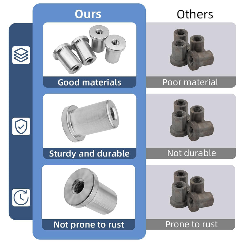 Weld On Nut,1/2"-13 Thread Long Threaded Stepped Female Weld Nut Steel Chassis Mount Tab (6pcs) 6-Pack 1/2"-13