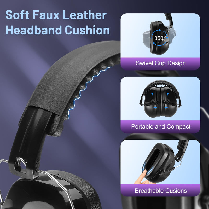 2 Pack 34dB Noise Canceling Headphones For Shooting, Hearing Protection Earmuffs, Ear Protection Headphones, Thickened Headband Ear Muffs For Noise Reduction For Shooting, Construction,Mowing Black+black