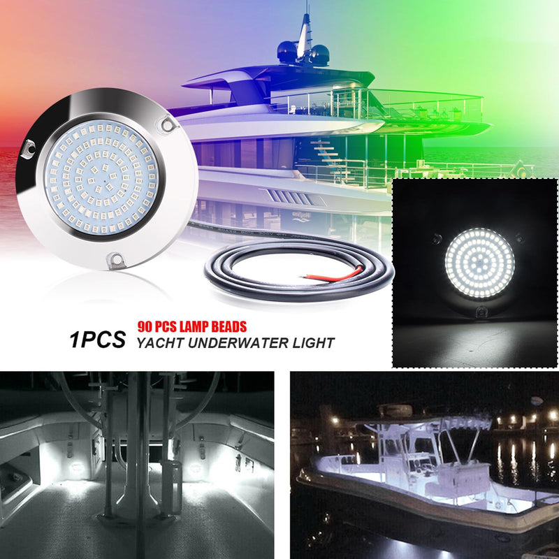 LED Underwater Light for Boats 316 Stainless Steel Boat Transom Mount Light, Waterproof LED Lights/Marine Lights 10-30V，for Stern Interior Navigation Deck Courtesy Night Fishing (White) White