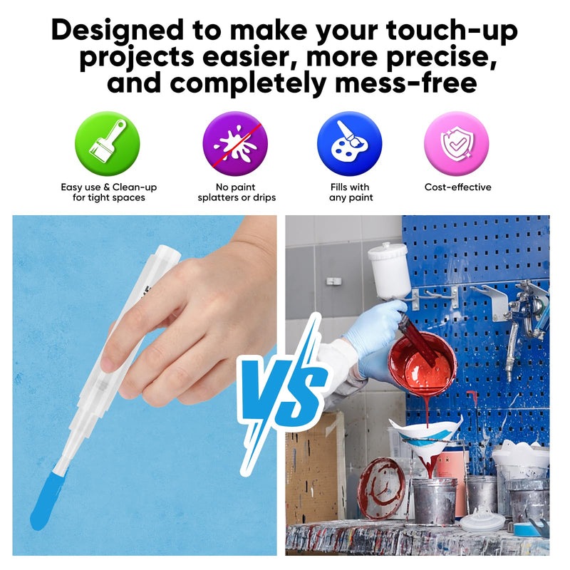 Touch Up Paint Pen 4 Pack Pens Fillable Paint Touch Up Brush Pen for Walls Refillable Paint Touch Up Pen for Wall Repair Funiture Cabinet Wood Floor Window 6ML 4 Count (9 Pcs Kit)
