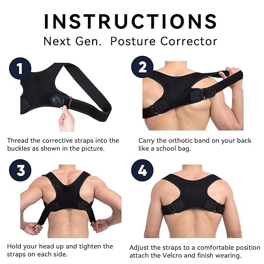 Pflypf Back Corrector With 1 Pair Shoulder Pads, Sitting Posture Corrected Shoulder Strap, Posture Orthosis, Adjustable Back Support Strap, Straight Back Posture Trainer, Unisex - NewNest Australia