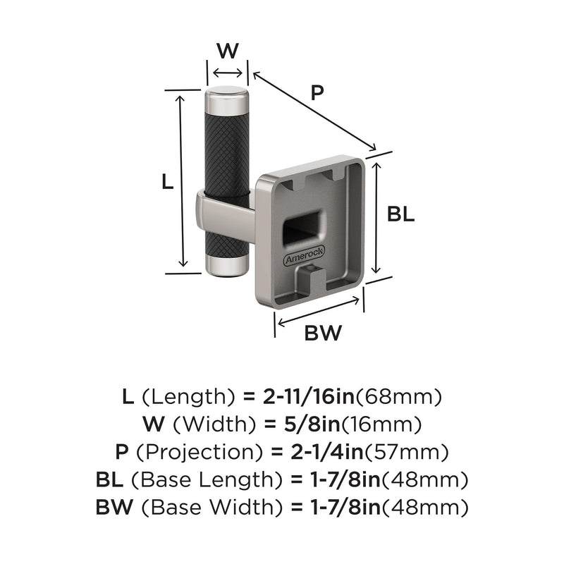 Amerock BH36563PNBBR | Polished Nickel/Black Bronze Single Robe Hook | 2-11/16 inch (68 mm) Length Towel Holder | Esquire | Towel Hook for Bathroom | Bathroom Hardware | Bath Accessories