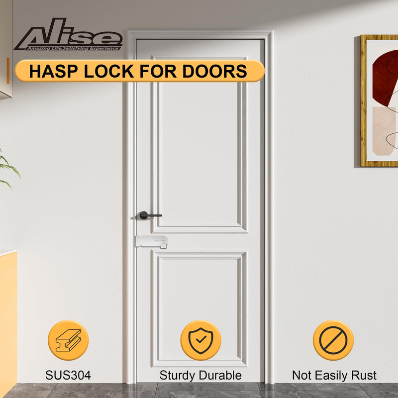 Alise Hasp Lock with Padlock,Door Hinge Lock Padlock,Clasp Hasp Latch Hinges Lock for Doors,4 Inch SUS 304 Stainless Steel Chest Latches Set,White Finish,MST009-W 4 Inch White