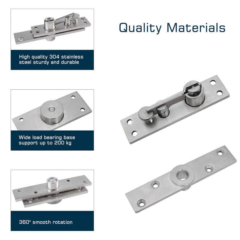 Pivot Door Hinges,Stainless Steel 360° Rotation Invisible Hinge for Bookcase, Murphy Door Hinges,Secret Door Hidden Hinges (150KG &360°) 150 KG RDZ-03-Pivot Hinge-Satin Brushed