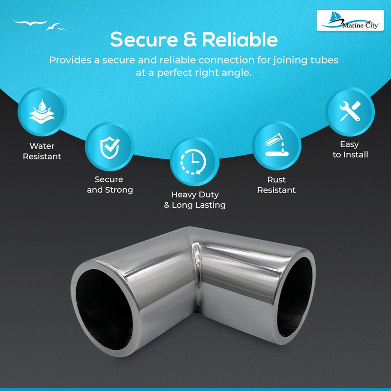 MARINE CITY 90° Elbow Connector, 304 Grade Stainless Steel Two-Way Circular Welded Pipe Joints for Boats, Yachts, Marines & Ships 7/8 Inch
