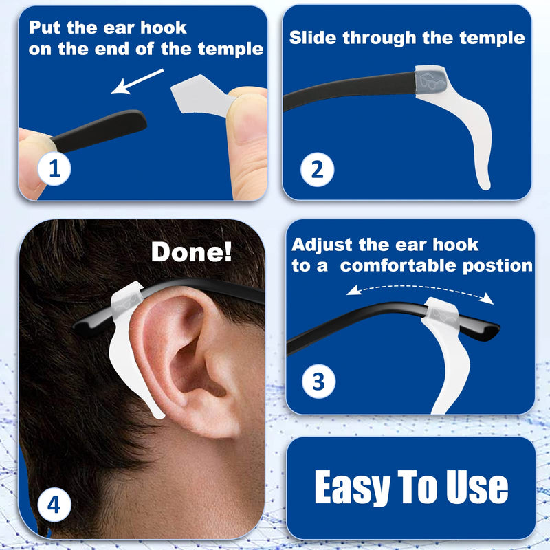 Eyeglass Ear Grips -20 Pairs eye glasses ear grippers Anti-slip Holder, Silicone Ear Hook, glasses ear grip Sleeve Retainer for Sports Glasses, Sunglasses Reading Glasses Us-s-22a-clear