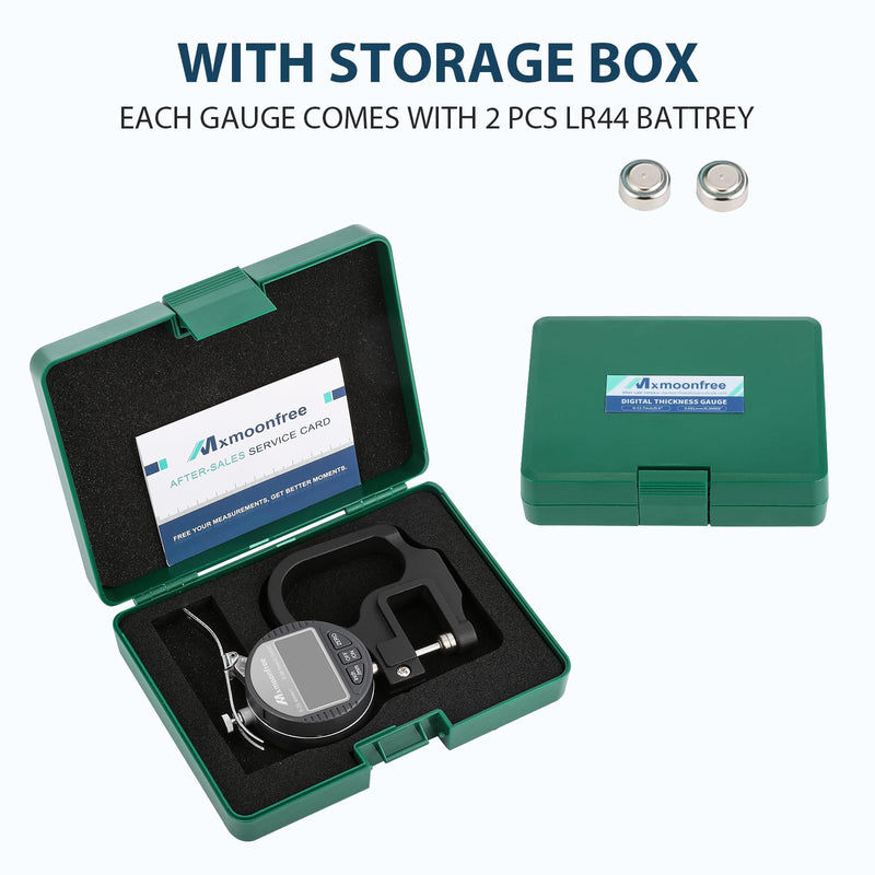 Digital Thickness Gauge 0.001mm/0.00005" | 0-25.4mm/1.0" Electronic Micrometer Thickness Meter with LCD Display, Unit Conversion, Storage Case, Extra Battery