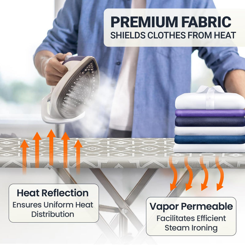 Ironing Board Cover and Pad 15X54“ - Extra Thick Natural Cotton, Scorch & Stain-Resistant Padding, Standard Size Iron Board Cover with Metal Fasteners Heavy Duty Elastic Edge, Heatproof Gray Geometry 15X54“