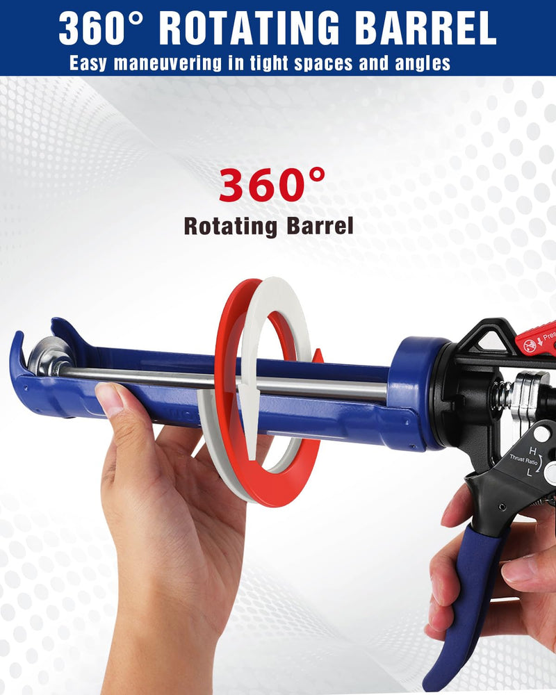 WORKPRO Caulking Gun, Hand Caulk Gun with Adjustable 9:1&18:1 Thrust Ratio 10 oz