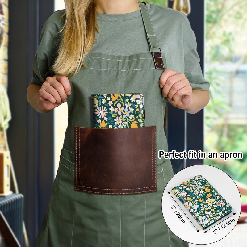 Moofetti Server Book, Waitress Book, Server Books for Waitress with Zipper Pocket Cute Floral Cover 5x8 Inch green floral