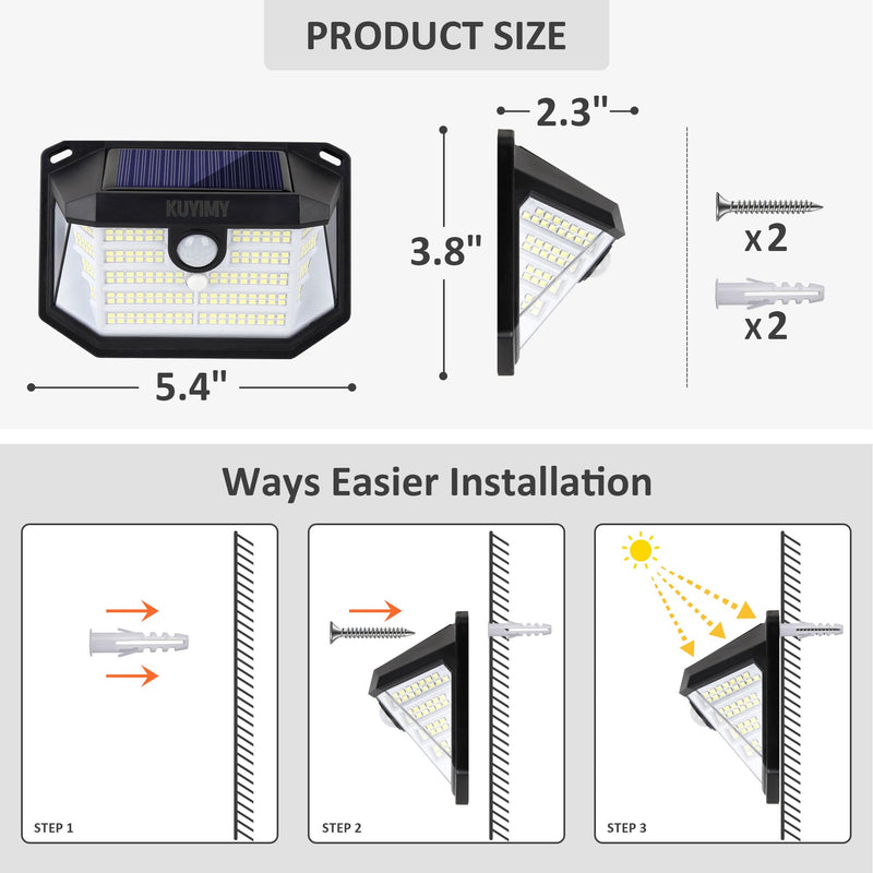 Solar Outdoor Lights, 230 LED with Motion Sensor and 3 Modes, IP65 Waterproof, 270° Wide Angle Light, Easy-to-Install Intelligent Security Wireless Wall Lights for Patio, Front Door(6 Pack) 6 Pack