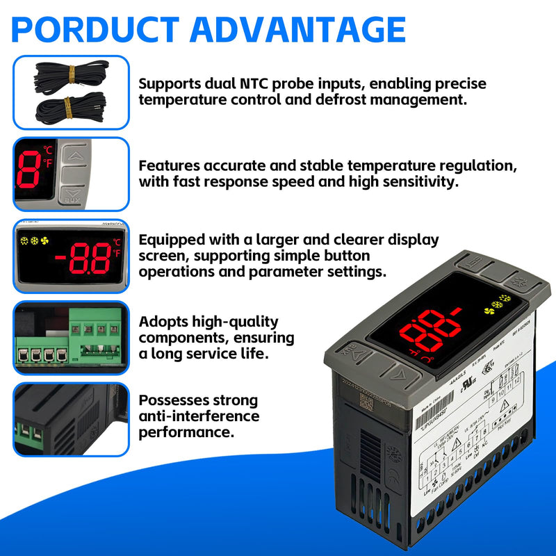 Replacement for Dixell XR06CX-4AAGILS Thermostat Temperature Controller, Programmable Digital Thermostat with Sensor Probe 120V 50-60hz Fit for Freezer/Refrigerator