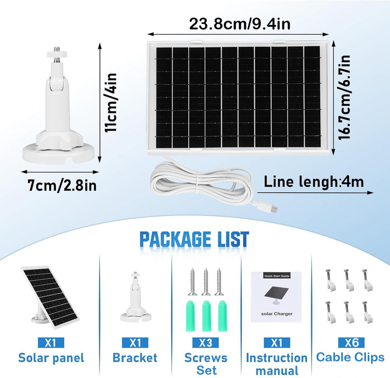 8W Solar Panel Charger for Outdoor Security Cameras, with Micro USB/USB-C and DC (35 x 135) Port, Fits Ring/Eufy/Wyze/Bird Feeder Camera, 13ft Cable, Fast Charging (1 Pack) 1 Pack