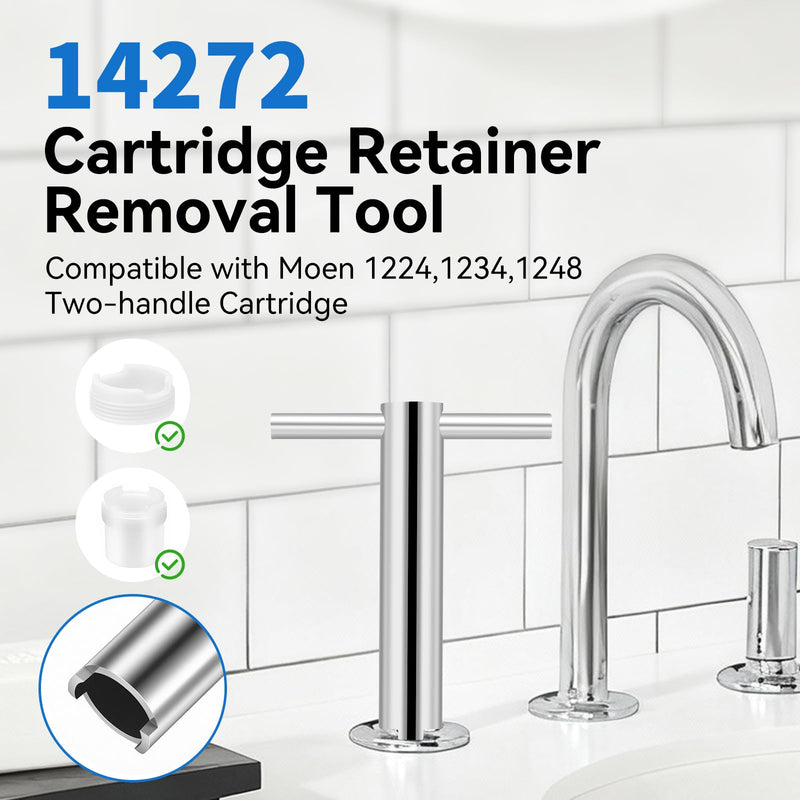 Faucet Cartridge Replacement Kit for Moen 1224 1224B Stainless Steel Cartridge Retainer Removal Tool with Handle for Most Double Handle Moen Faucets and Tub/Showers Repair Kit