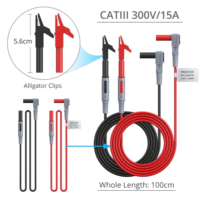 Proster Electrical Multimeter Test Lead 24pcs - Multitester Leads Multimeter Probe Alligator Clips Replaceable Volt Clamp Meter Leads Electronic Test Lead Test Leads 24pcs
