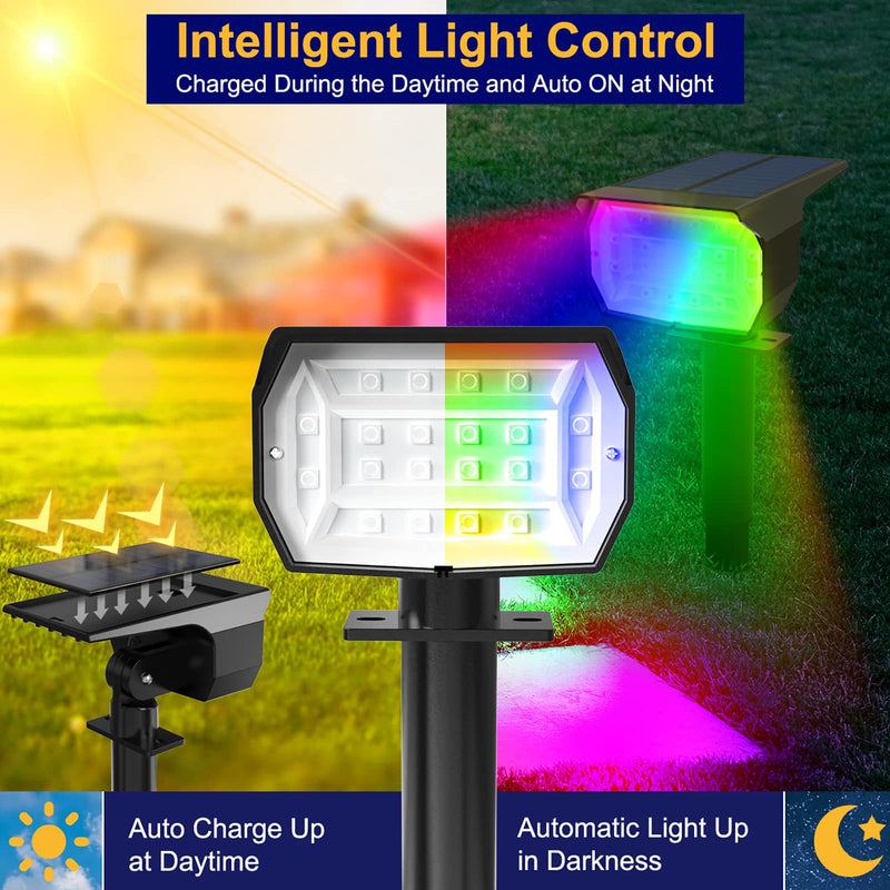 nipify 4 Pack Solar Spot Lights Outdoor Color Changing, 7 Modes Halloween RGB Solar Powered Waterproof Spotlight, Landscape Lighting for Outside Yard Garden Pathway Multicolor