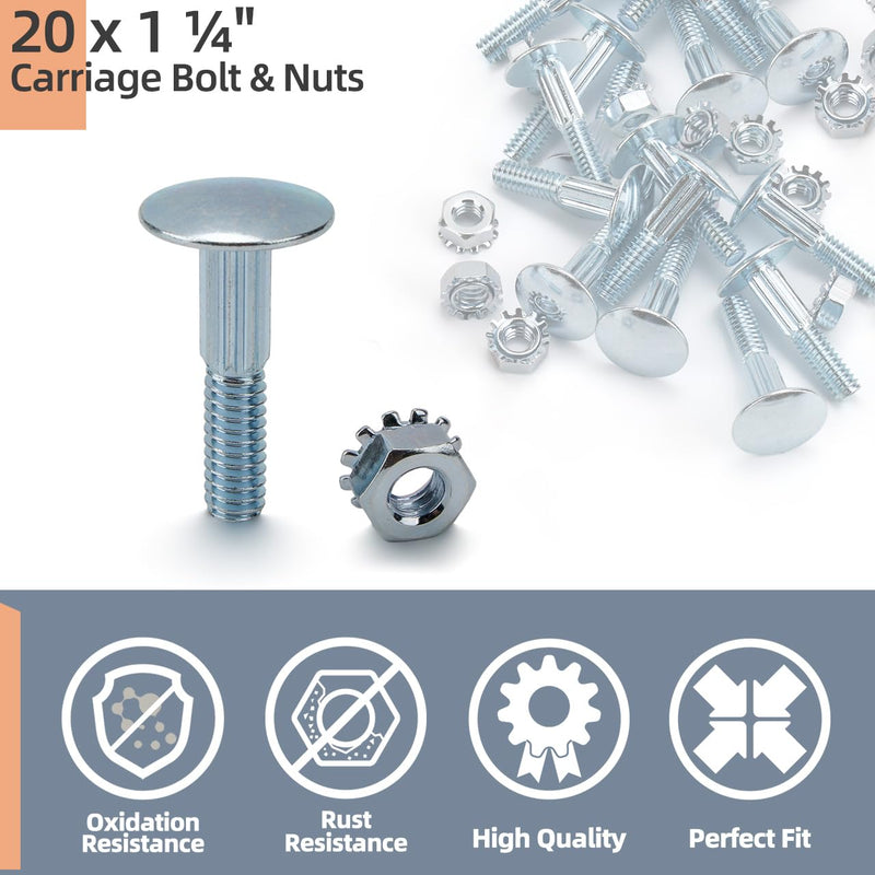 20 Pack 1 1/4" Carriage Bolt & Nut Kit for Overhead Todco Whiting Door Hinge Morgan Supreme Box Truck Trailer Roll Up Door Repair Parts